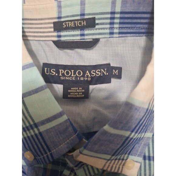 NWT U.S POLO ASSN Mens Short Sleeve Blue White Plaid Button Up Sz Med - Picture 7 of 7
